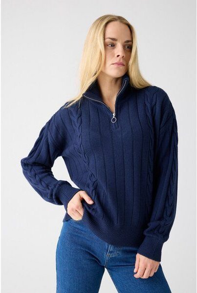 KnowledgeCotton Apparel Halfzip Pullover mit hohem Kragen aus Merinowolle RWS