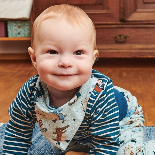 Cheeky Apple Wendbares Bio-Dreieckstuch "Crocs on Wheels|Streifen Water by Night"