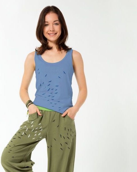 Spangeltangel Top "Vogelschwarm", Damentop, bedruckt, Vögel, Siebdruck, Frauen, Sommertop