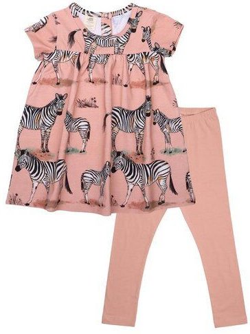 Baby Set Kleid + Leggings GOTS zertifiziert, rosa, Zebra-Allover, Kurzarm, Bio-Baumwolle – Walkiddy