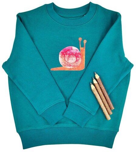 Meladi Kinder Sweater aus Biobaumwolle - Schnecke auf Forrest Green