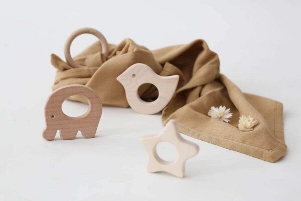 Schnuffeltuch Musselin Holz *Greifling* 10 Farben | Bio Baumwolle | NoniKids Berlin