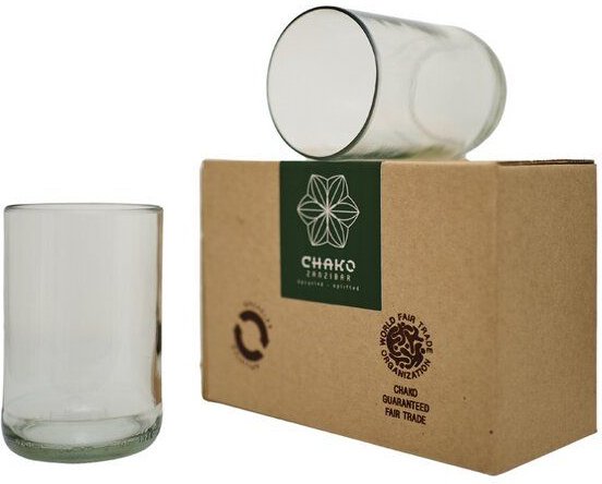 Upcycling Trinkgläser - 2er Set Grün & Klar - Weinflasche - Chako Zanzibar