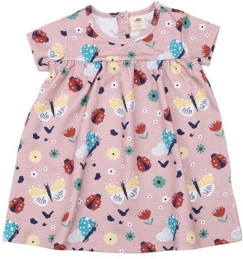 Baby-Babydoll-Kleid GOTS zertifiziert – Pink mit Marienkäfer- & Schmetterlingsmuster | Walkiddy