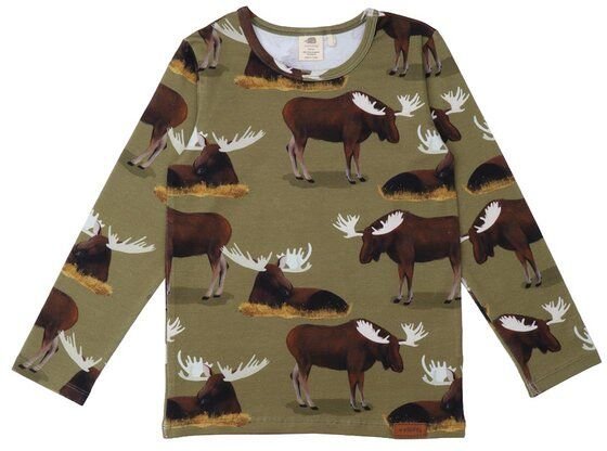 Kinder Langarmshirt GOTS zertifiziert Bio-Baumwolle, Grün, Elch-Muster, Walkiddy