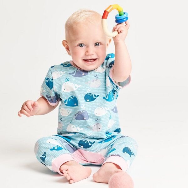 Cheeky Apple Kurzarm-Strampler aus Bio-Baumwolle "Wale" Blau/Grau/Zartrosa