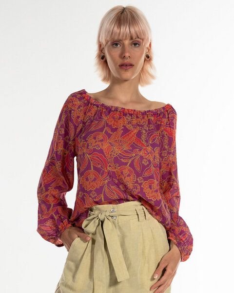 Thumbnail - Alma & Lovis Print-Bluse im Carmenstil aus Bio-Baumwoll-Batist | Phoenix Carmenbluse