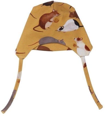 Mütze Bio-Baumwolle Gelb "Playful Mouses" Walkiddy, GOTS-zertifiziert, umweltfreundlich, elastisch, allergikerfreundlich...