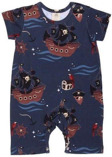 Strampler Baby Baumwolle Blau Piratenschiff Walkiddy umweltfreundlich, GOTS-zertifiziert, 95% Bio-Baumwolle, kurzarm, na...
