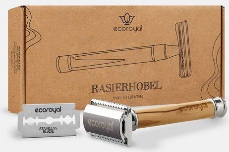Ecoroyal Olivenholz Rasierhobel + 10 Rasierklingen