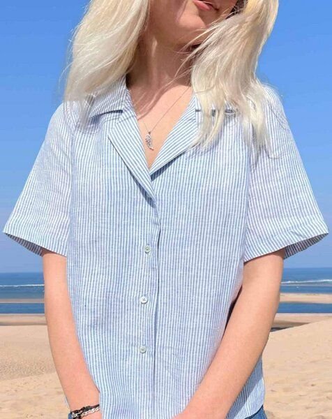 Aatise Bluse kurzarm mit kubanischem Kragen Zavi, aus 100% Leinen