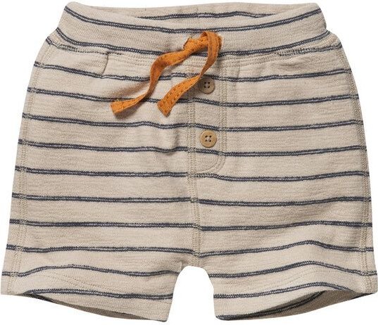People Wear Organic Sweat-Bermudas in besonderer Stoff-Qualität, beige-blau geringelt, aus Bio-Baumwolle