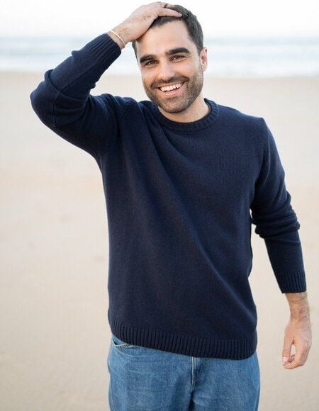 FUXBAU Männer Merino Strickpullover - navy