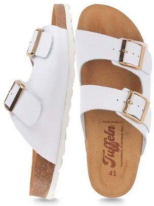 Tuffeln Leder-Pantoletten Norderney mit anatomischem Kork-Fußbett Zweischnaller-Sandalen