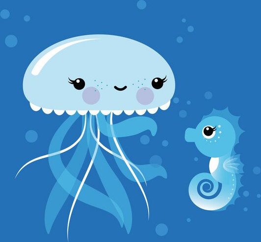 Photocircle Poster / Leinwandbild - Beste Freunde – Kinderzimmerbild mit Qualle und Seepferdchen