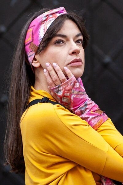 Haarband Chain – Stirnband – warmes Bio-Baumwolle – vorne verschränktem Design – Farbenfroher einzigartiger Print von KO...