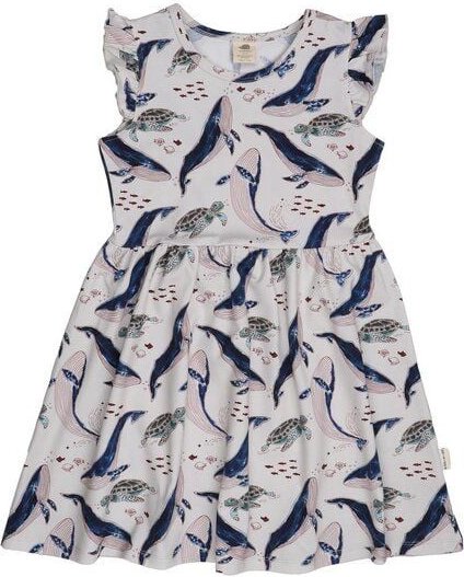 Kinder Kleid GOTS-zertifiziert aus Bio-Baumwolle, Wal- und Meeresschildkröten-Print, ärmellos, leicht – Walkiddy, mariti...