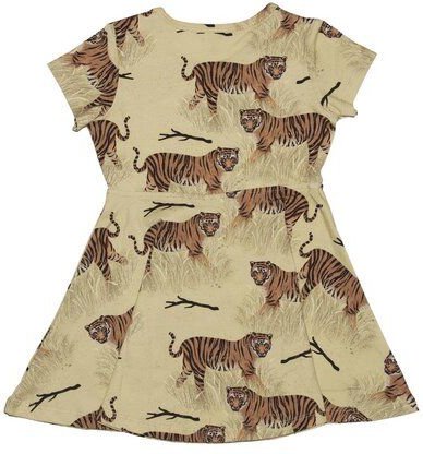Kinderkleid GOTS zertifiziert Bio-Baumwolle Gelb Tiger-Print Kurzarm bequem – Walkiddy