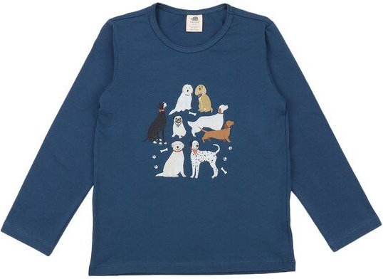 Kinder Langarmshirt GOTS zertifiziert Bio-Baumwolle, Blau, Hunde-Motiv, Walkiddy