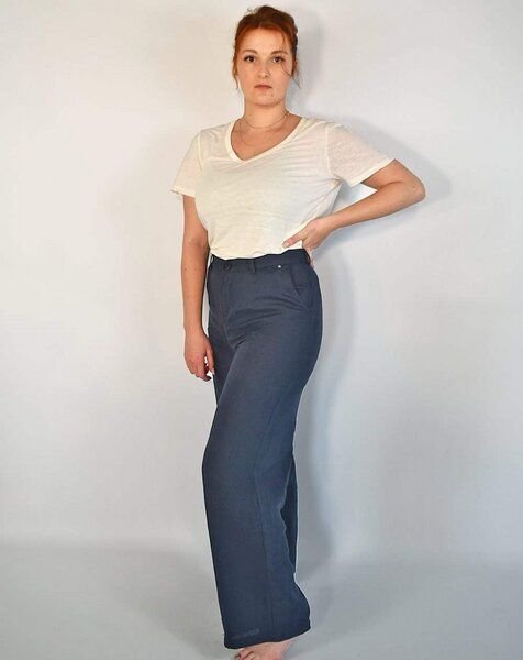 Aatise Schlaghose damen mid-rise Zhéa mit Seitentaschen aus 100% Leinen