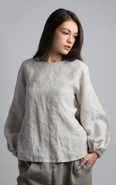 KNOTIUM YELLO Lockere Bluse mit Puffärmeln und offenem Rücken