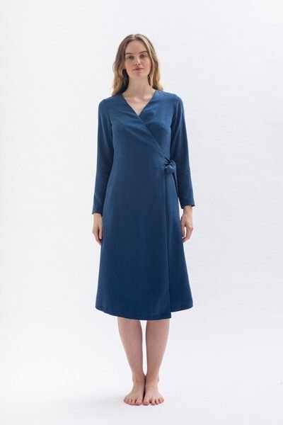 Thumbnail - Studio Hertzberg Minimalistisches Wickelkleid *MA-LAA* aus 100% Tencel in blau oder petrolgrün