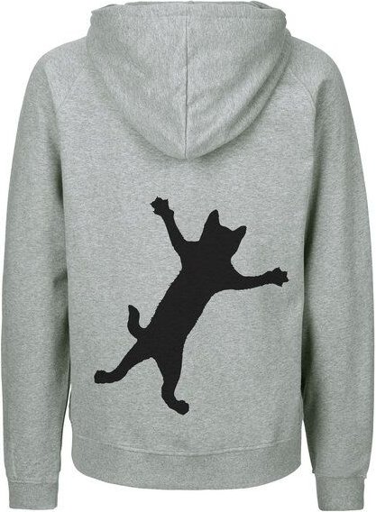 HANDGEDRUCKT "Klammerkatze" Männer Zip Hoody aus reiner Biobaumwolle (kbA)