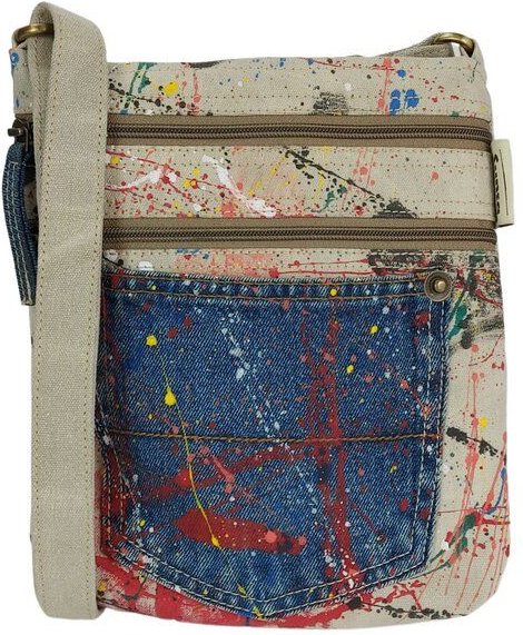 Sunsa Umhängetasche, Canvas Crossbody Bag. Schultertasche mit Abstrakt Kunst Design