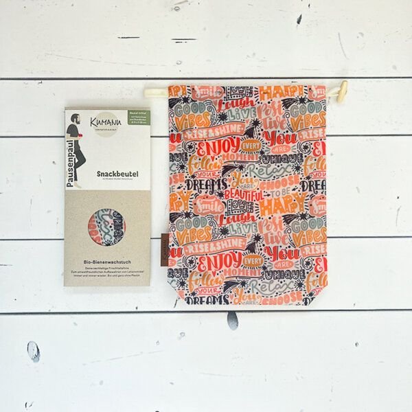 Kumanu - von Natur aus gut Bienenwachs-Snackbeutel "Pausenpaul" | 28x22cm | aus Bio-Bienenwachstuch