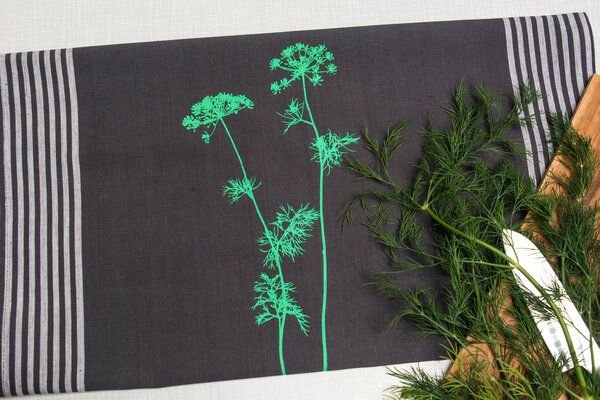 Hirschkind Bio- & Fair-Trade-Geschirrtuch 'Dill' grau-weiß