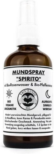 Two Hands BIO Mundspray „Spirito“ - Bio-Rosenwasser & Bio-Pfefferminze - Alkoholfrei - Bio Vegan