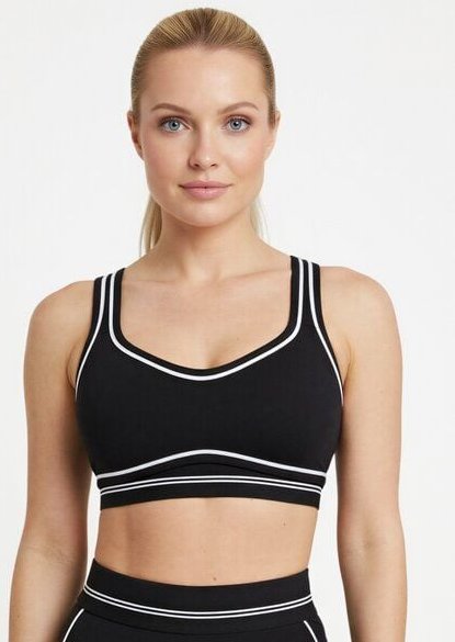 Yoga Sport-BH Damen – Contrast Heartline Schwarz – Nachhaltiger Sport BH – Yoga Hero