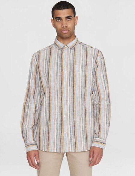 KnowledgeCotton Apparel Loose Fit Streifen Leinen HEMD