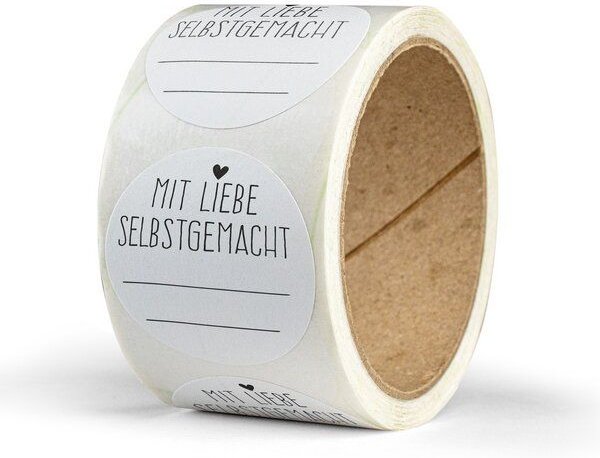 Fines Papeterie 50 Aufkleber * SELBSTGEMACHT * 4cm rund * auf Rolle * Recyclingpapier und Kraftpapier
