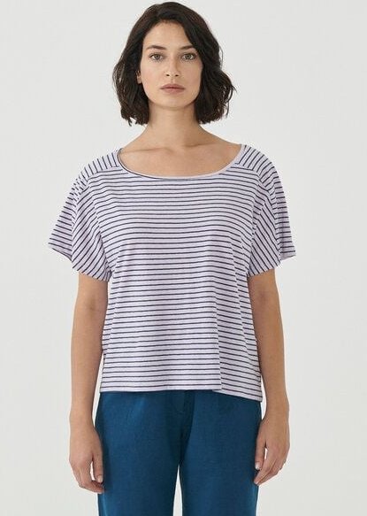 ORGANICATION Gestreiftes T-Shirt aus Bio-Baumwolle und Leinen