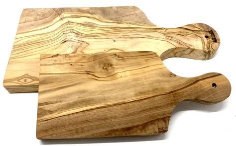 Olivenholz erleben 2er Set Schneidebrett mit Griff 27 cm + 23 cm aus Olivenholz