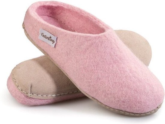 naturling Filz Damen Hausschuhe mit weicher Ledersohle