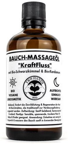Two Hands BIO Bauch-Massageöl „KraftFluss“ mit Bio-Schwarzkümmel & Bio-Kardamom - Bio-Vegan
