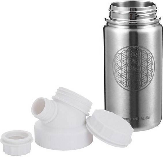 JN JuNiki's "Blume des Lebens" Edelstahl Trinkflasche 420ml mit Double Neck Deckel