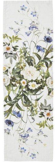 Koustrup & Co Exklusiver Tischläufer aus stonewashed Leinen mit Blumenmotiv – 45 × 145 cm