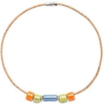 Kork-Deko Halskette aus Kork mit bunten Steinchen – vegan, handgefertigt, boho & nachhaltig