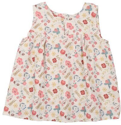 Mädchen Bluse GOTS zertifiziert, Bio-Baumwolle, mehrfarbig, Blumen-Blätter-Muster, ärmellos, leicht – Walkiddy