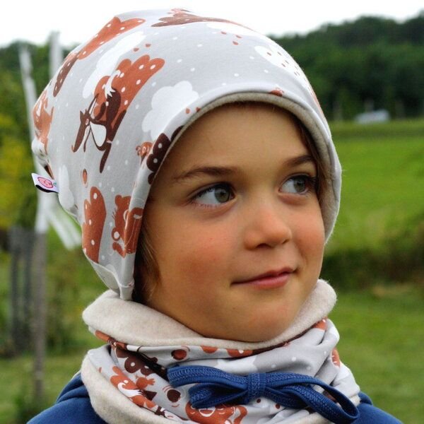 Cheeky Apple Gefütterte Beanie-Haube aus Bio-Baumwolle "Yo-yo | Fleece Nude meliert"