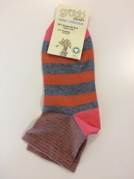 grödo Damen Kurzschaftsöckchen Streifen Sneaker mit Biobaumwolle