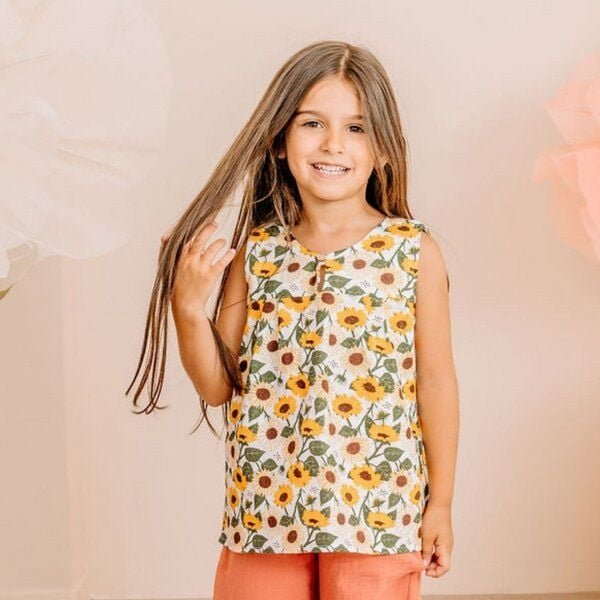 Kinder Blusentop GOTS-zertifiziert aus Bio-Baumwolle mit Sonnenblumen-Muster von Walkiddy
