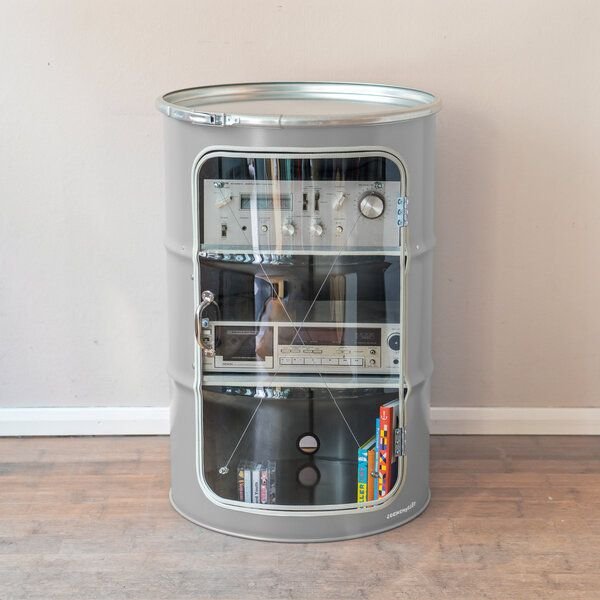 Lockengelöt HiFi Vitrine aus einem Hamburger Ölfass