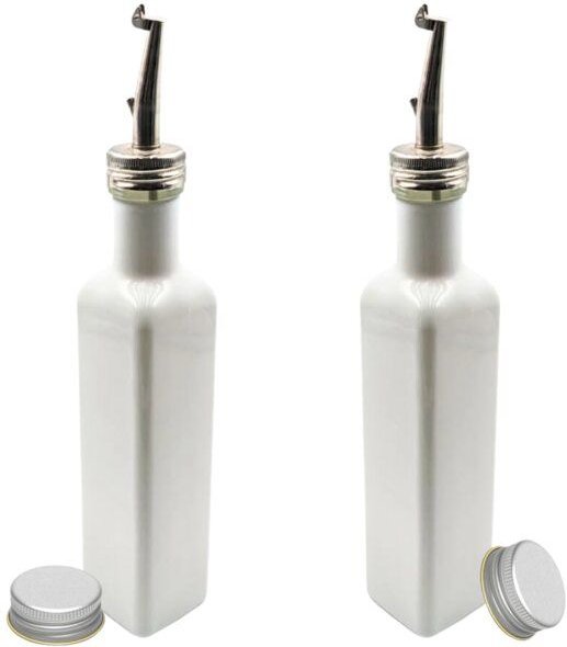 mikken 2x Ölflasche 250 ml (matt schwarz/weiß beschichtet) Dosierflasche mit Ausgießer + Schraubdeckel + 2 Etiketten