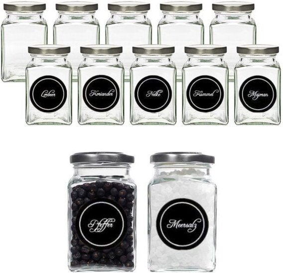 mikken 12er Set Gewürzgläser 260 ml mit Blueseal Deckel und Gewürzetiketten