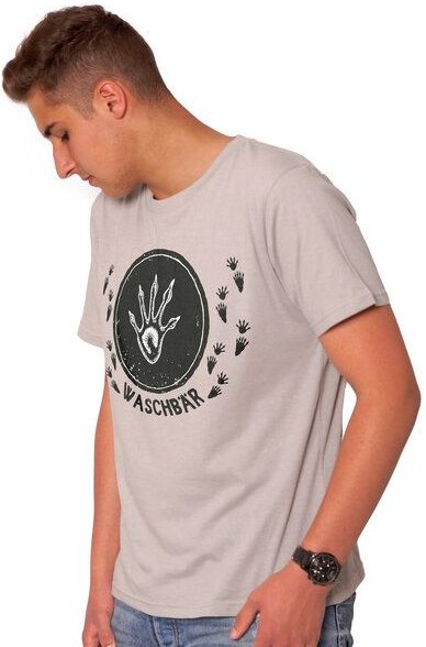 HANDGEDRUCKT "Trittsiegel Waschbär" Männer T-Shirt reine Biobaumwolle (kbA)