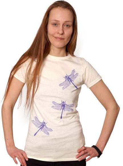 HANDGEDRUCKT "3 Azurjungfern" Frauen-T-SHIRT von Earth Positiv Biobaumwolle
